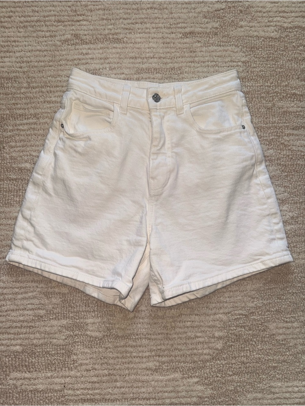 High Waist White Denim Shorts